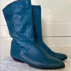 VINTAGE ZODIAC Teal & Black leather boots